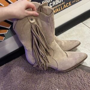 Altar'd State Tan Suede Fringe Western Booties